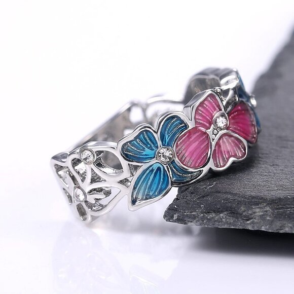 Beautiful Eternity Anillos Colorful Flower Butterfly Rings for Women, PD113 - Picture 7 of 7